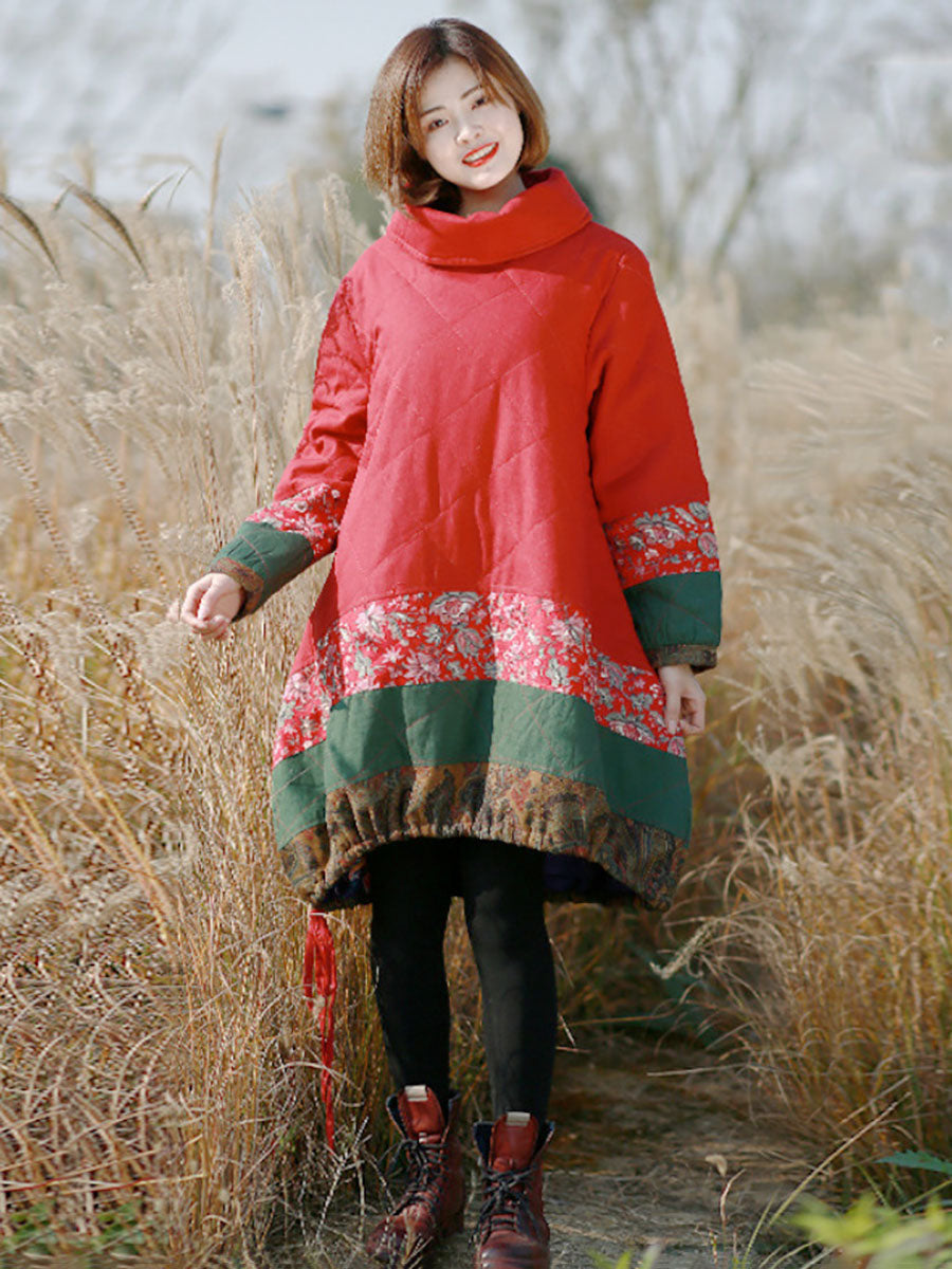 Winter Patchwork Pocket Pullover Loose Coat