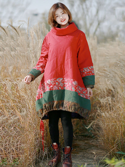Winter Patchwork Pocket Pullover Loose Coat