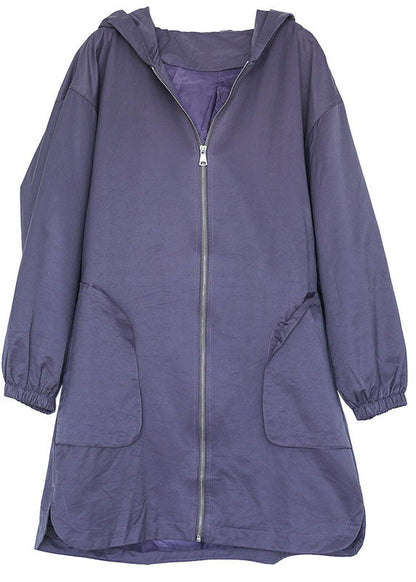 Purple Oversized Big Pockets Cotton Coats Fall