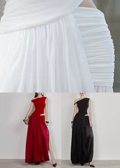 White Asymmetrical Wrinkled Side Open Cotton Dress Summer