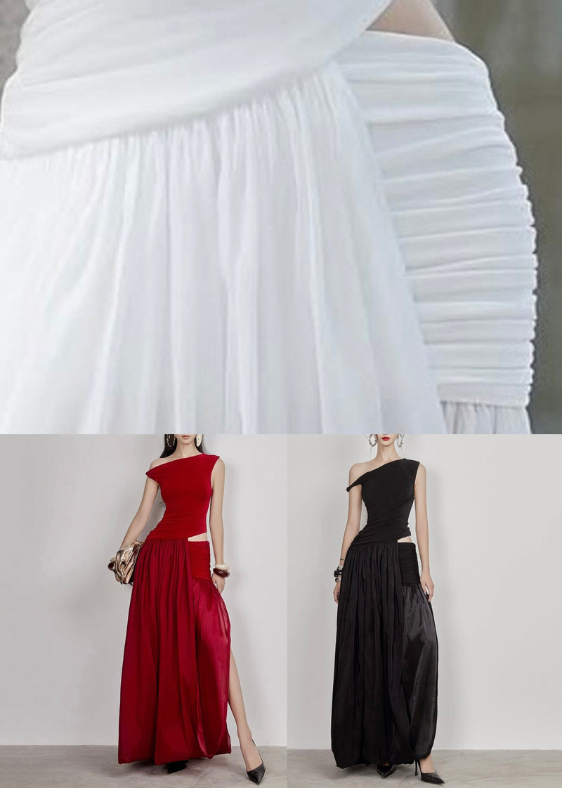 Black Side Open Cotton Long Dress Cold Shoulder Sleeveless