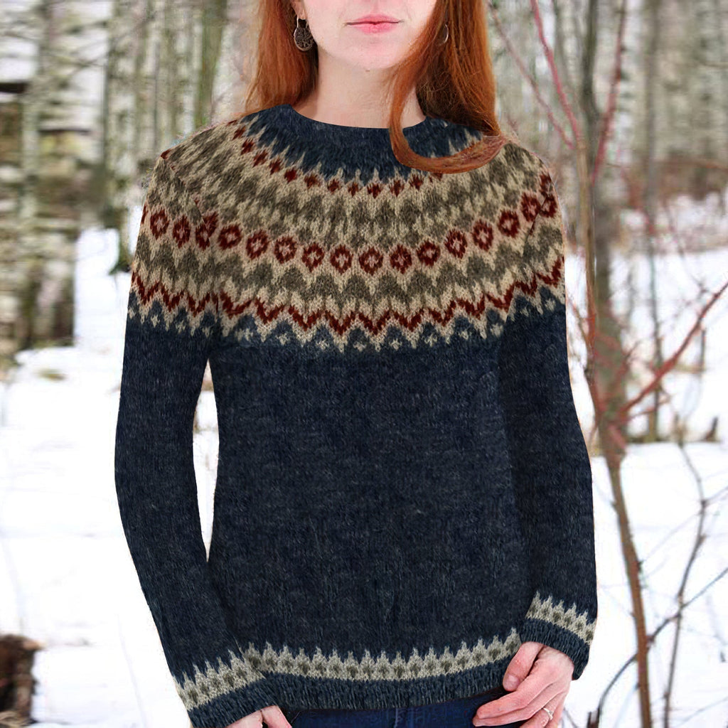 Vintage Fairman Island Print Crew Neck Long Sleeves Sweater elevenforest
