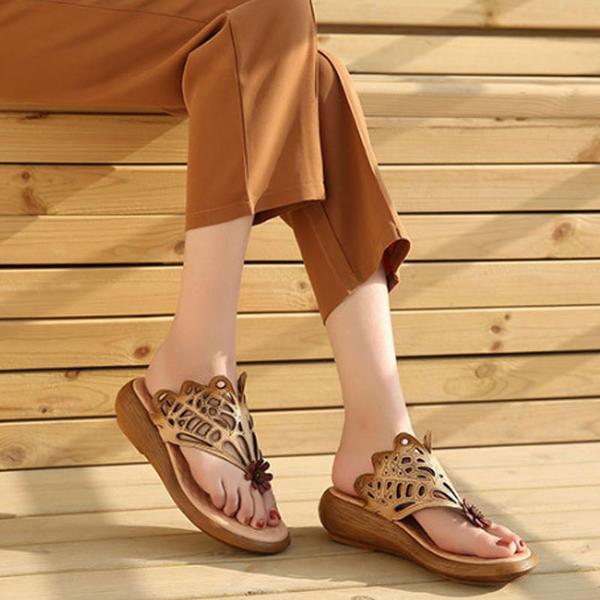 Leather Shoes Beige Portable Slippers