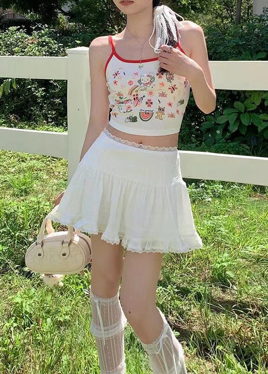 White Lace Pleated Short Skirt New for Summer