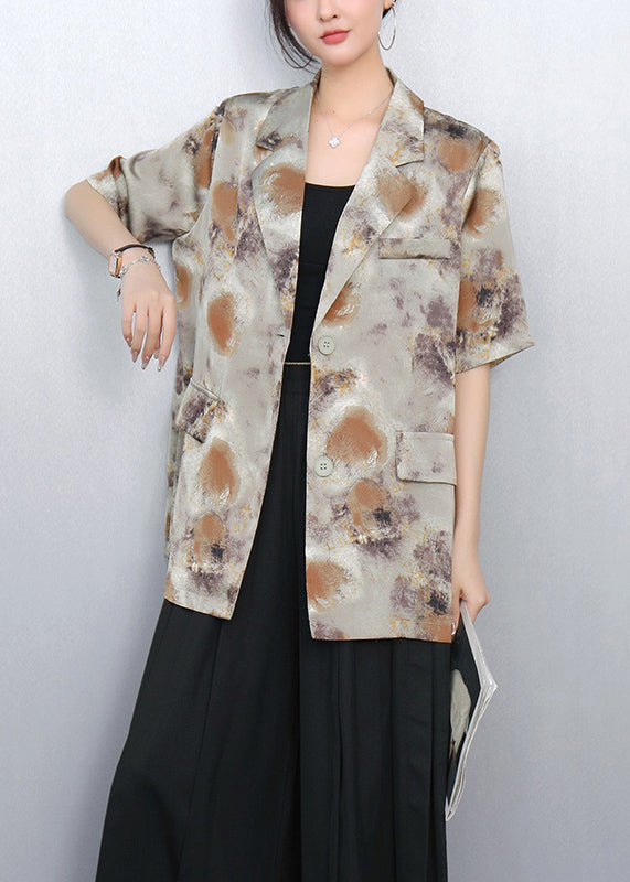 Brown Notched Print Spandex Coats Summer