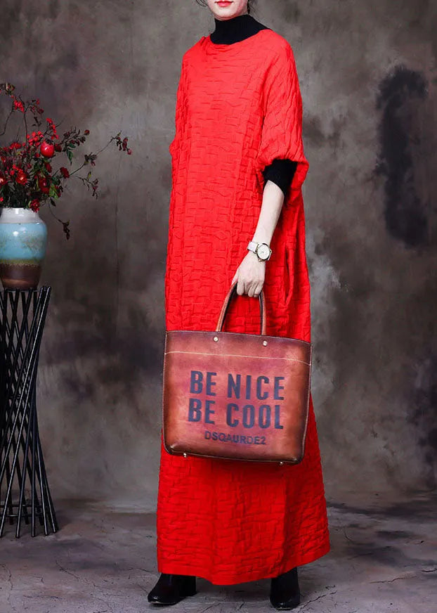 Boutique Red O-neck Patchwork Knit Knit Sweater Dress Winter