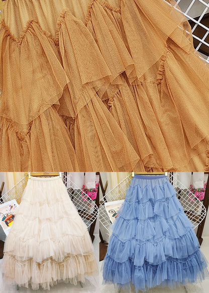 Apricot Tulle a Line Skirts High Waist Exra Large Hem Summer