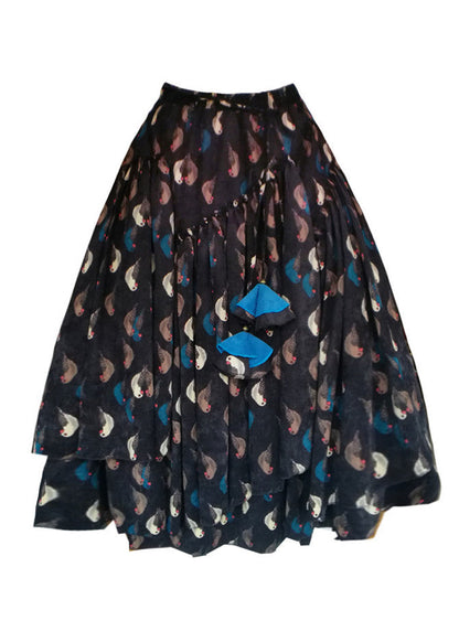 Black Wrinkled Print Elastic Waist Corduroy Skirt Spring