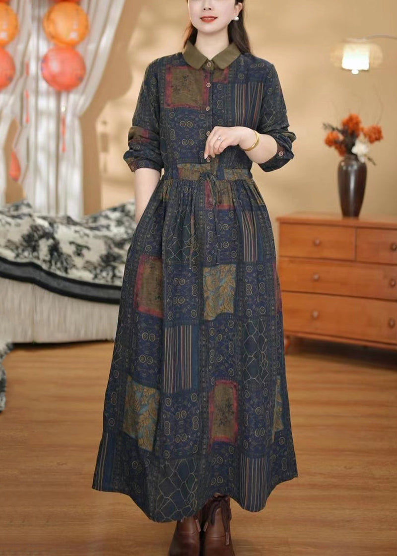 Colorblock Cinched Print Cotton Dress Spring