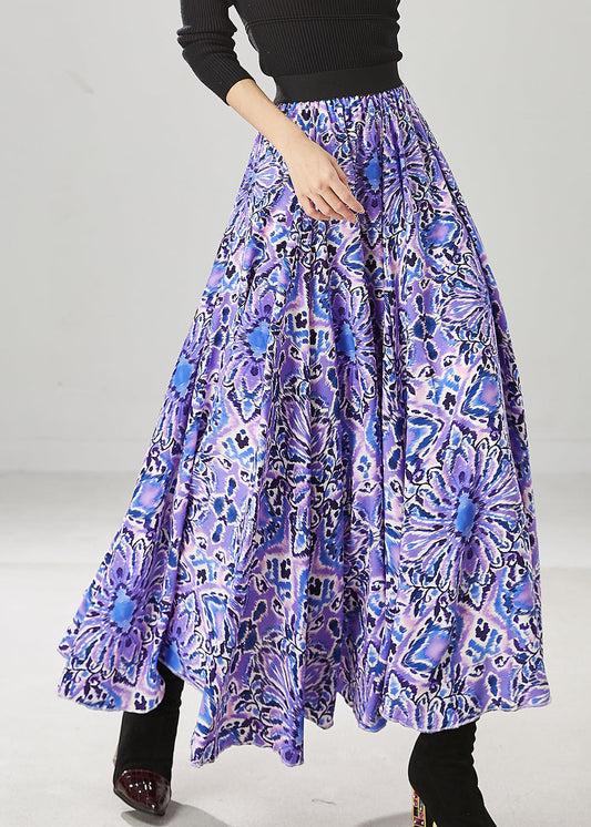 Purple Print Elastic Waist Chiffon Dance Skirts Spring