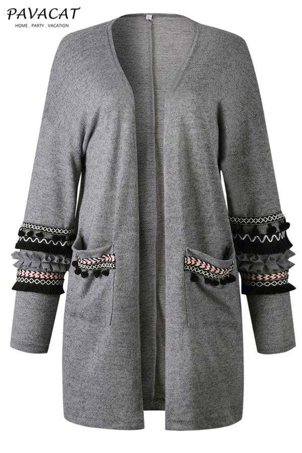 Cording Knitted Cardigan - Gray