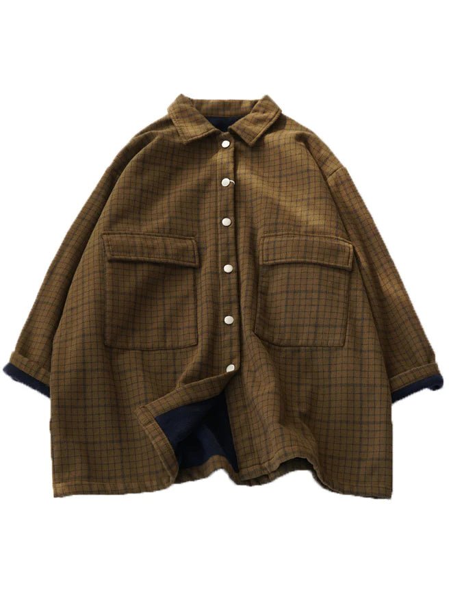 Loose Plaid Print Single Breasted Coat