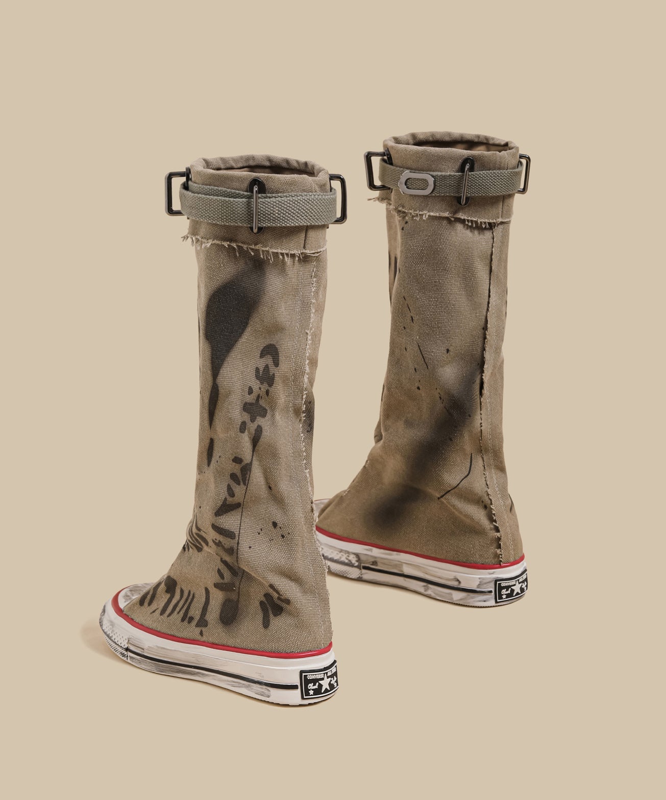 Khaki Canvas Graffiti Splicing Boots