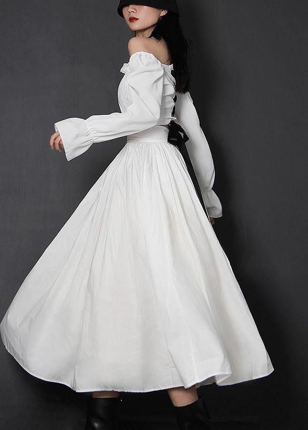 Organic White Feathers High Waist Cinched Patchwork Summer Cotton Skirts