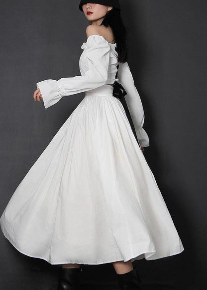 Organic White Flowers High Waist Cinched Patchwork Summer Cotton Skirts