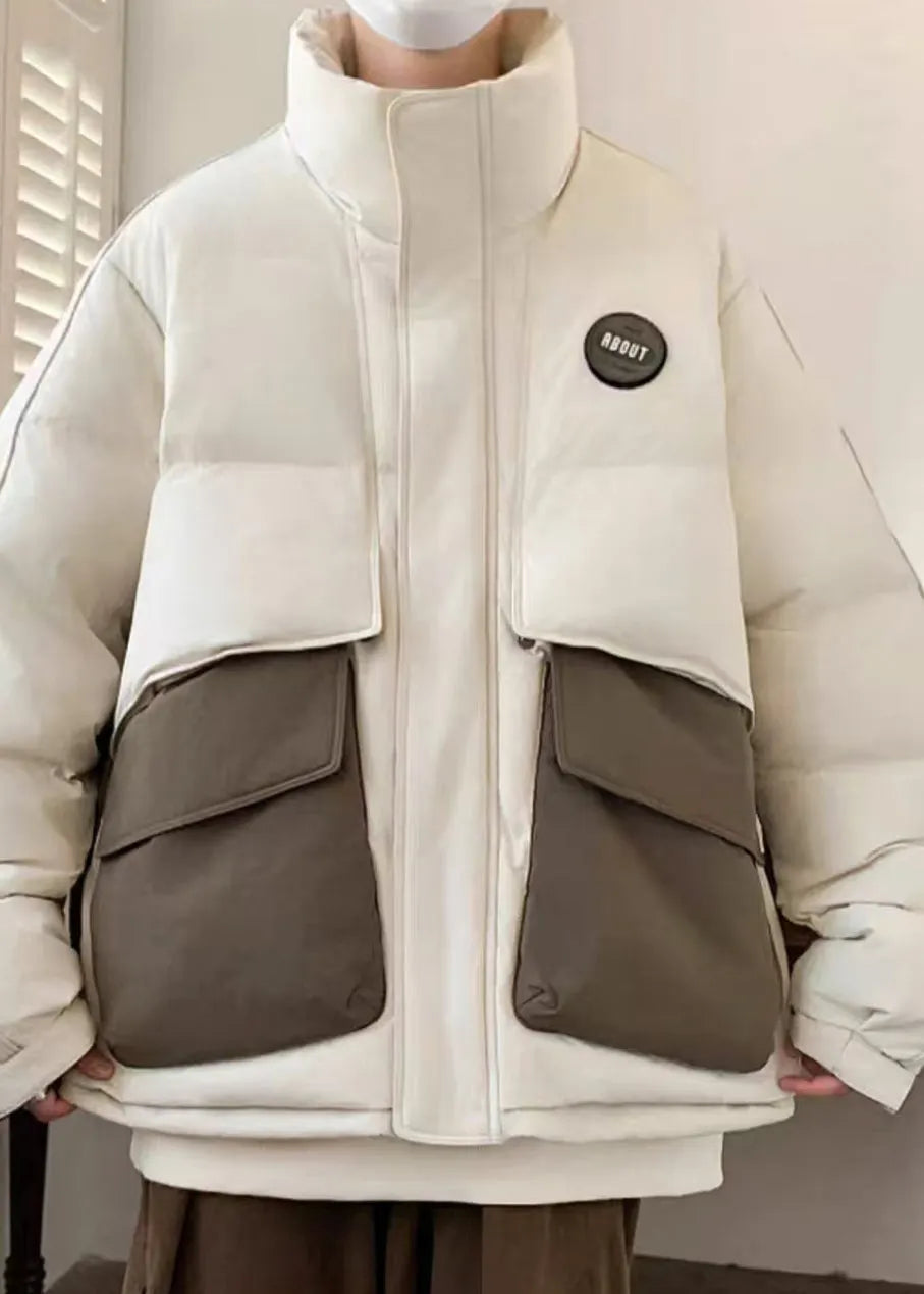 New Coffee Pockets Oversized Patchwork Duck Down Down Coats Winter