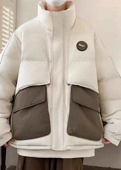 New Coffee Pockets Oversized Patchwork Duck Down Down Coats Winter