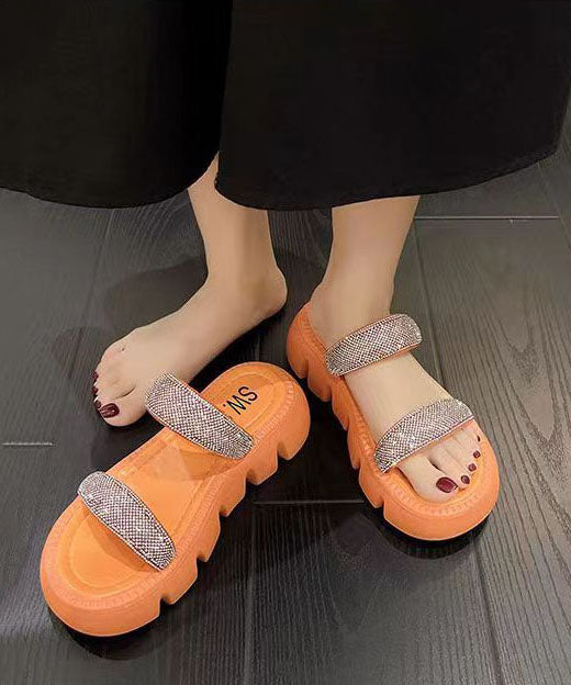Splicing Platform Slide Sandals Peep Toe Green Zircon