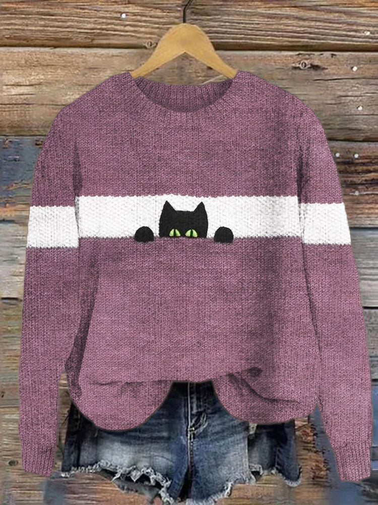 Funny Cat Knit Cozy Sweater artswardrobe
