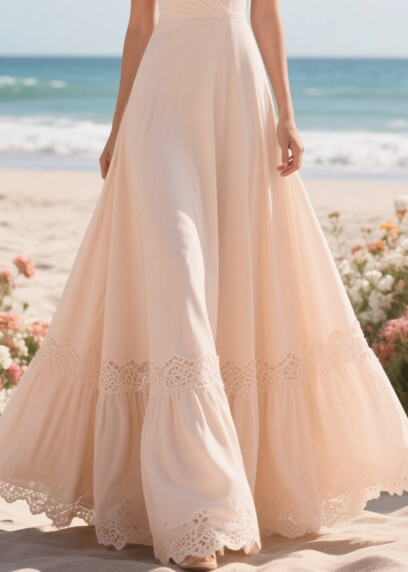 Apricot Exra Large Hem Patchwork Lace Holiday Dress Summer