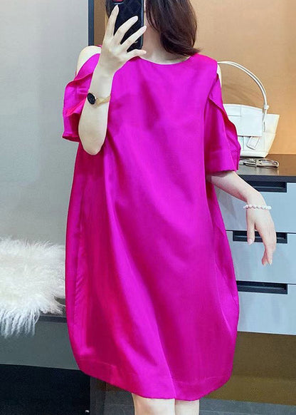 Rose O-neck Off the Shoulder Silk a Line Skirts Short Sleeve