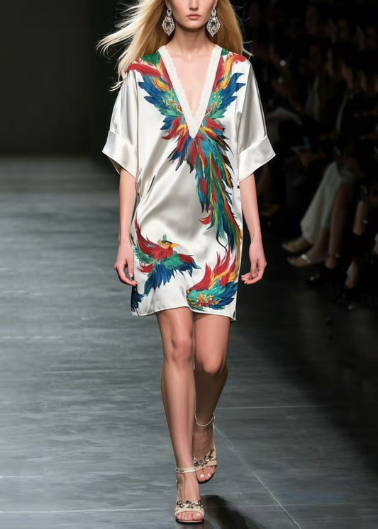 Phoenix Print Silk Mid Dress Summer