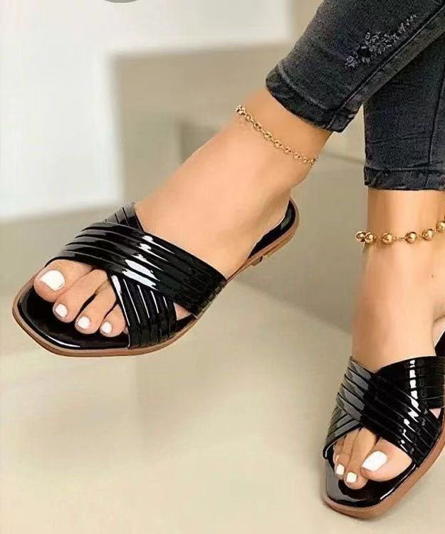Rose Gold Splicing Faux Leather Slide Sandals