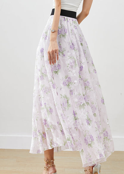 Purple Print Chiffon a Line Skirts Fall