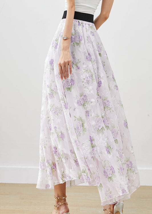 Purple Print Chiffon a Line Skirts Fall