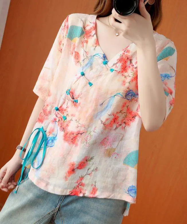 Handmade V Neck Half Sleeve Summer Tops Shirts