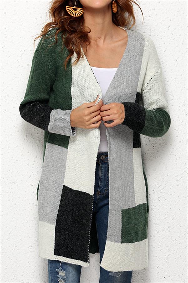 Knit Multi Color Long Sleeve Cardigan - Green
