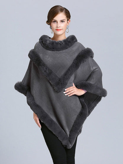Coat Cape Peacoat Faux Fur Collar Poncho