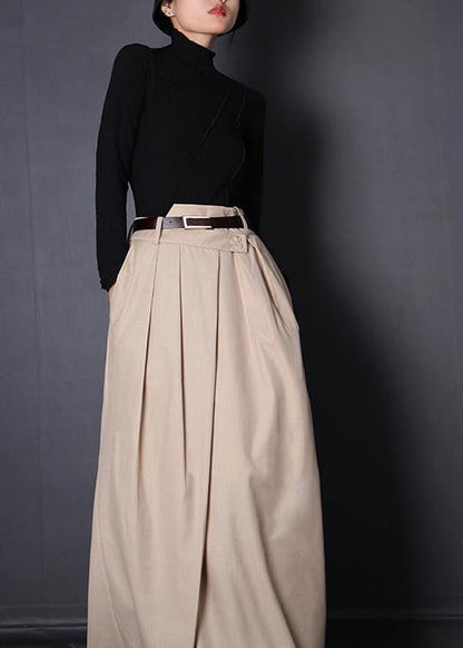 French Beige Asymmetrical Design Patchwork Skirt Summer