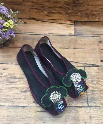 Chinese Style Green Embroideried Flat Shoes for
