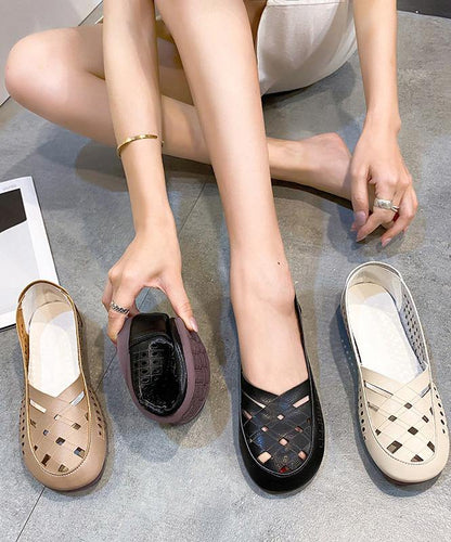 Hollow Out Flats Black Faux Leather