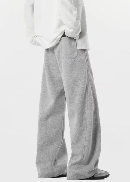 New Grey Lace Up Pockets Warm Fleece Pants Spring