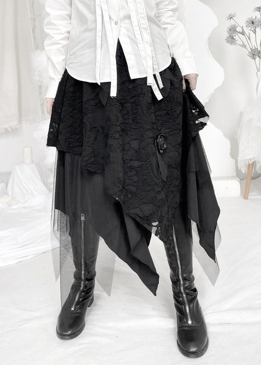 Novelty Black Asymmetrical Hole Tulle a Line Skirt Fall