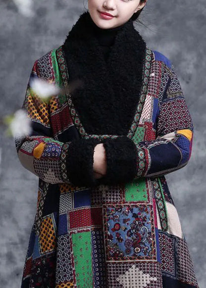 Colorblock Plaid Fine Cotton Filled a Line Dresses Teddy Faux Fur Collar Winter