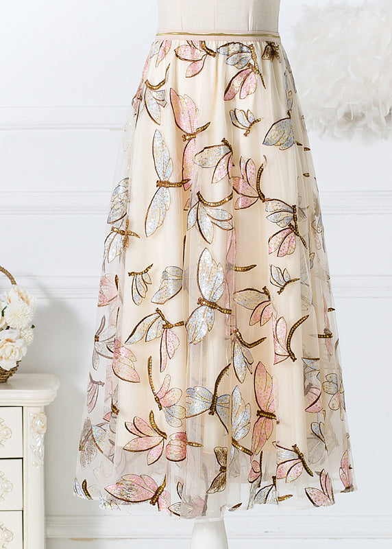 Grey Embroidered Butterfly Wrinkled Tulle Skirts Spring