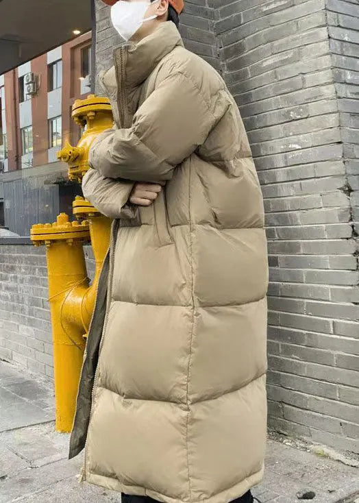 Simple Khaki Zip Up Pockets Duck Down Down Long Coats Winter