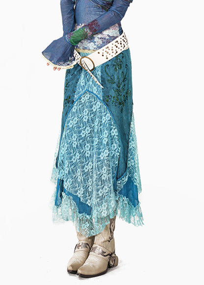 Blue Lace Patchwork a Line Skirts