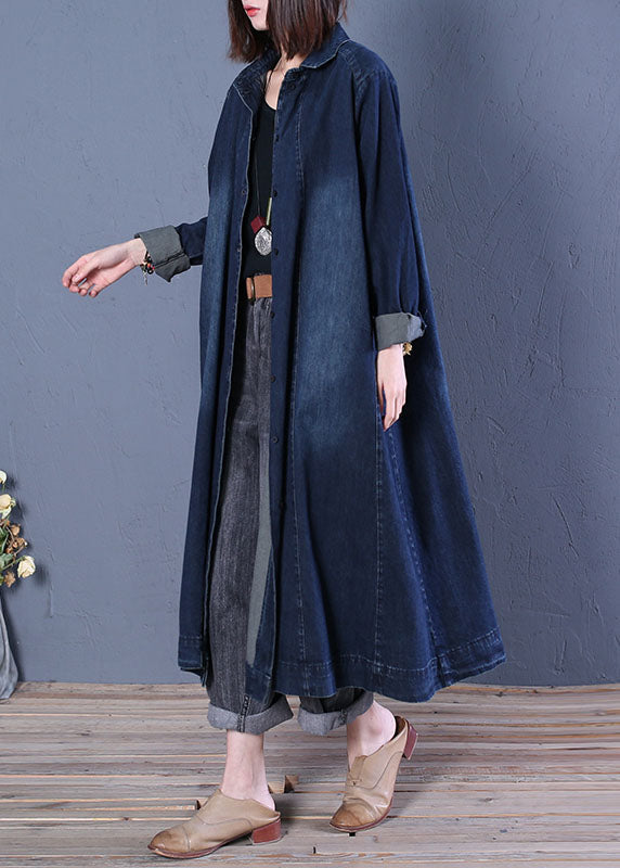 Boutique Blue Peter Pan Collar Patchwork Denim Trench Coats