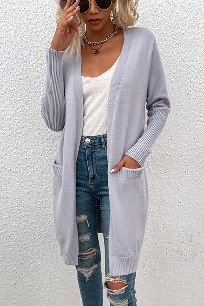 Mid-length Color Pocket Knit Cardigan