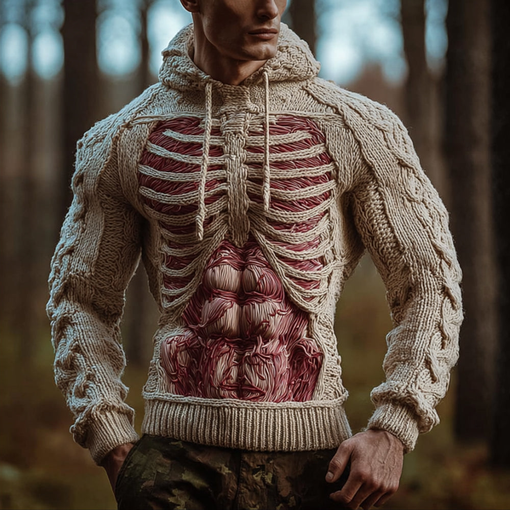 Men's Halloween Anatomy And Muscle Art Knitted Hoodie Sweater artswardrobe