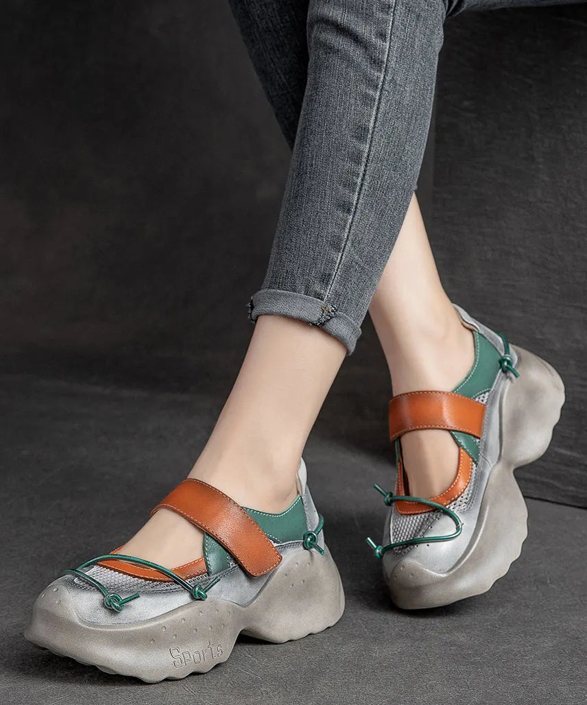 Yellow Platform Cowhide Leather Buckle Strap High Wedge Heels Shoes
