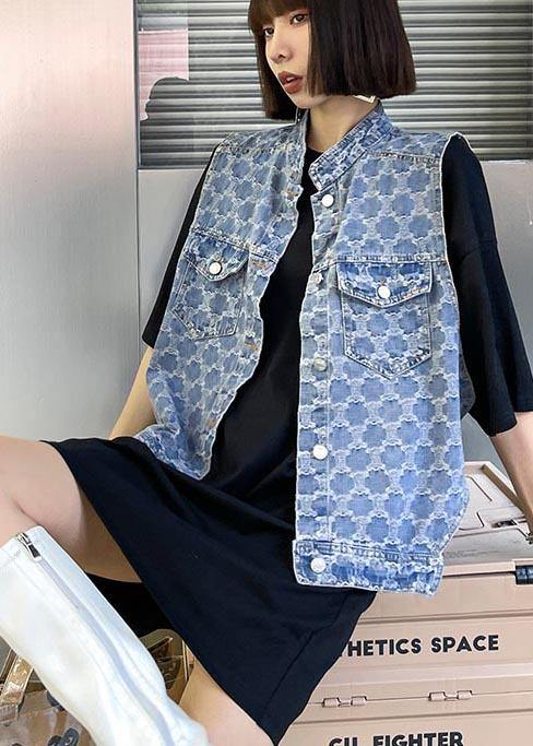 Two Piece Blue Black Denim Vest With Loose and Fashionable Skirt