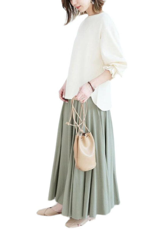Light Green Wrinkled Exra Large Hem Cotton Skirt Spring