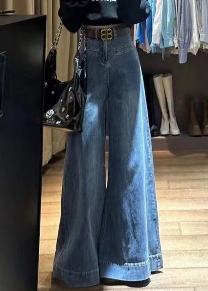Modern Blue Original Design High Waist Denim Wide Leg Pants Fall