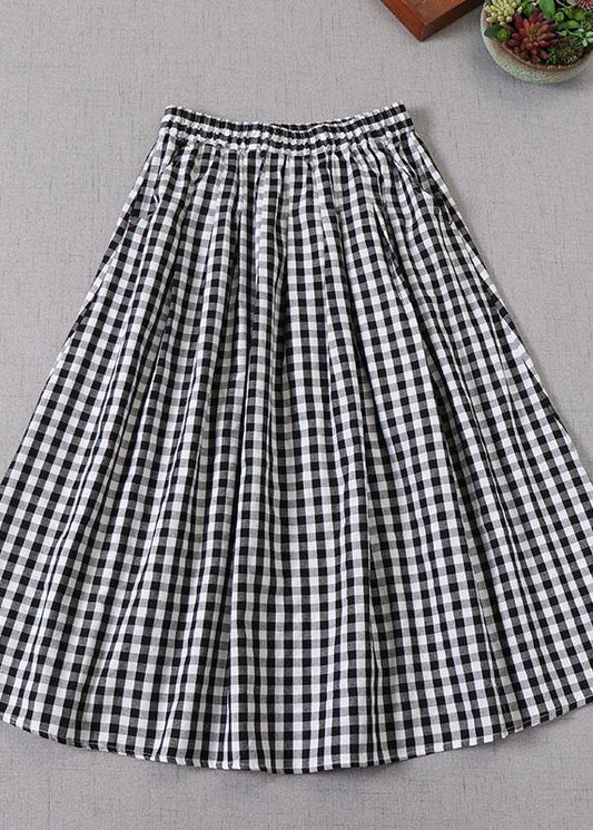 Black White Plaid Wrinkled Pockets Fall Skirt