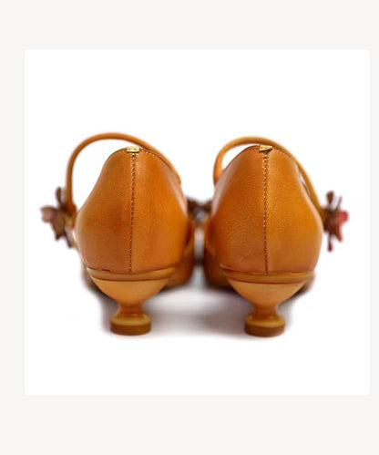 Yellow Sandals Kitten Cowhide Leather Simple Splicing